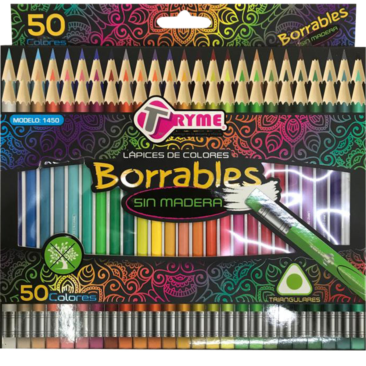 Lapices Colores Borrables Tryme Sin Madera Caja C/50 Piezas