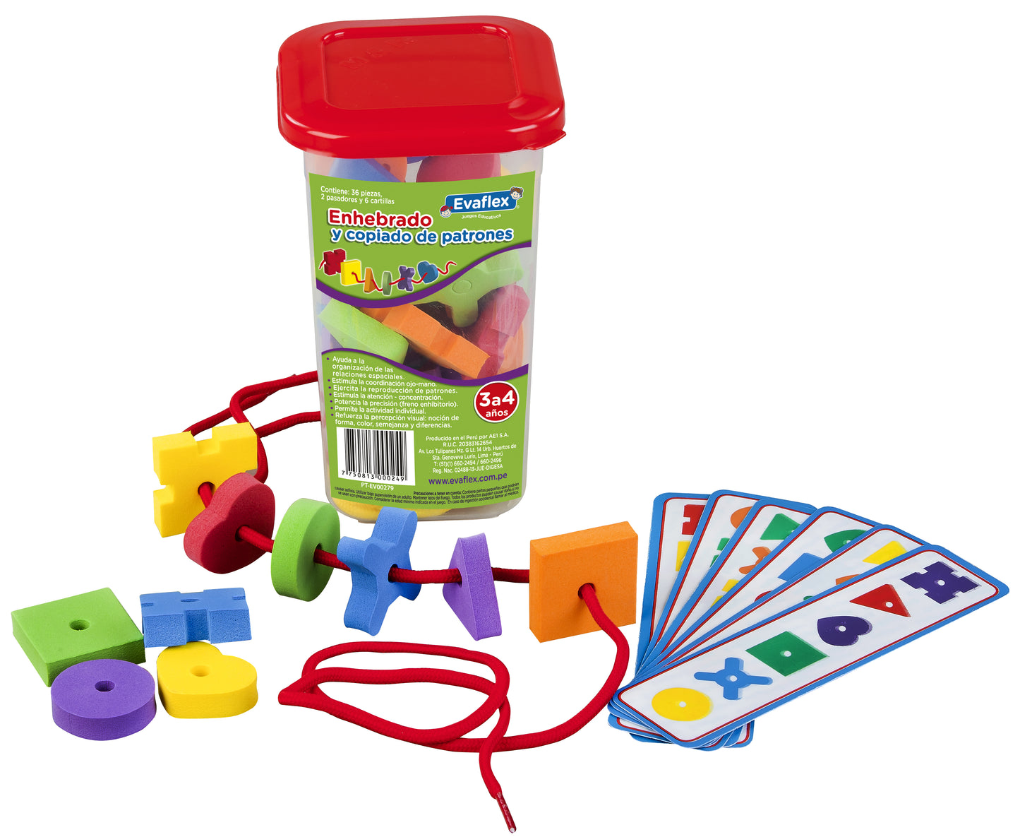 Juego Didactico Evaflex Enhebrado Patrones Plastico C/36pzas