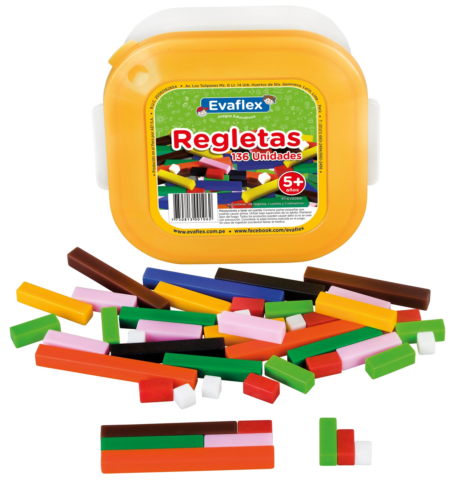 Juego Didactico Evaflex Plastico Regletas Cuisenaire C/136