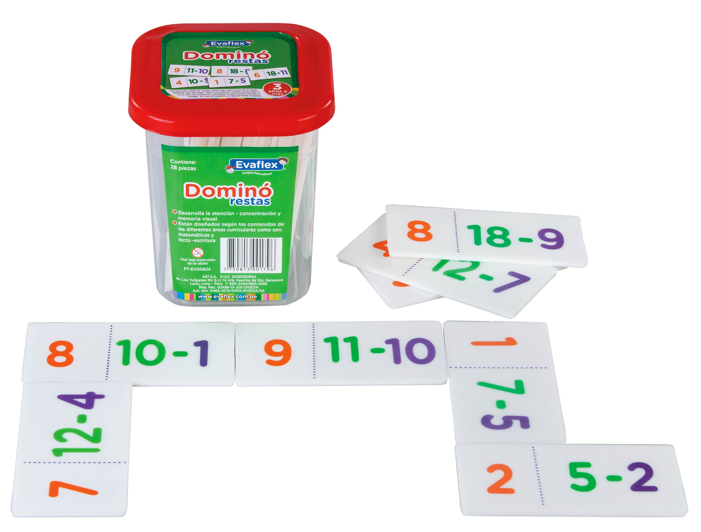 Juego Didactico Evaflex Domino Plastico Restas C/28 Piezas